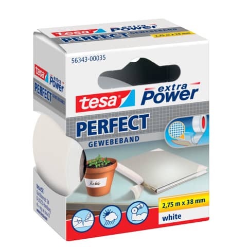 Nastro adesivo in tela tesa extra Power® Perfect 38 mm x 2,75 m bianco 56343-00035-03